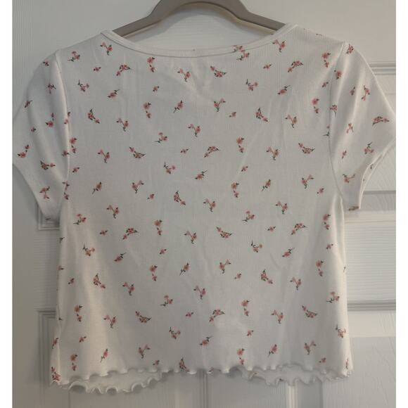 Aeropostale Y2K Cropped Top Sz LG White FloraL Scrunch Front Bow Cottagecore EUC - Picture 2 of 10